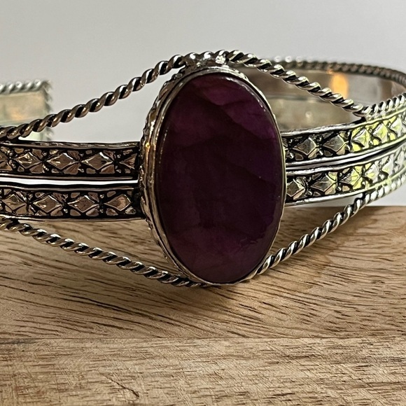 925 STERLING SILVER OVERLAY ADJUSTABLE GEMSTONE CUFF BRACELET - Picture 8 of 8